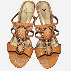 M by Marinelli Tan Embellished Women's Dress Sandals